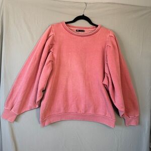 Zara Womens Balloon Puff-Sleeve Crewneck Sweatshirt M Dusty Pink Cotton READ